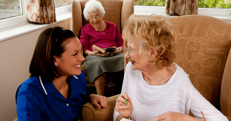 Care Home with care assistant and 2 ladies