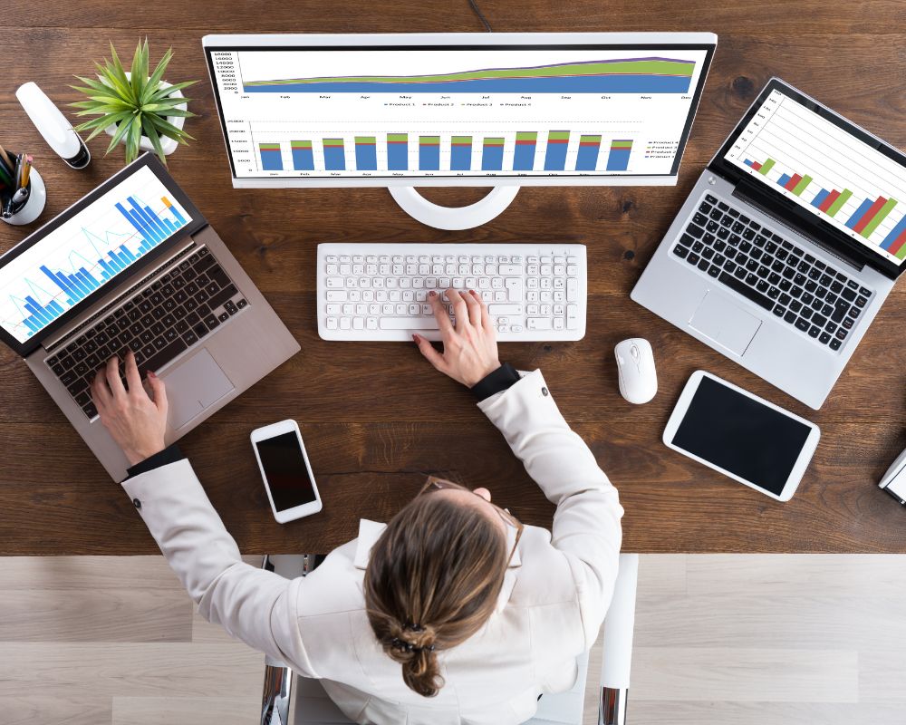 Businessperson with graphs Businessperson with graphs